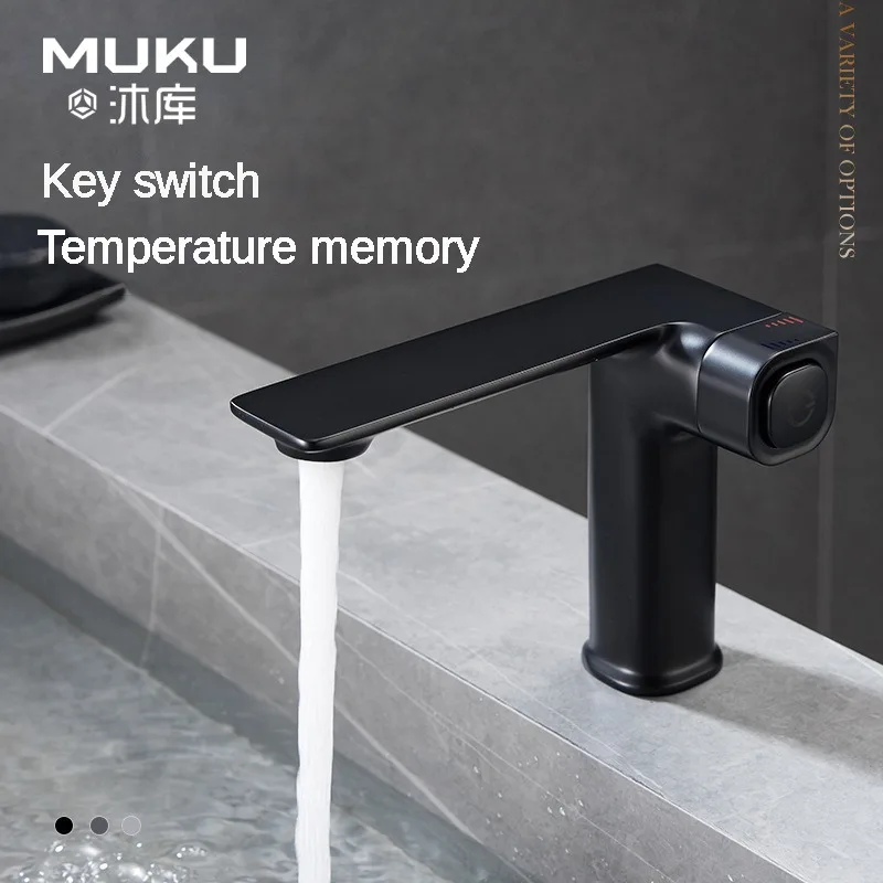 Muku Black Table Basin Tap Single Hole Heightened Copper Hot and Cold Water Mixer Wash Basin Button Household Bathroom Faucet