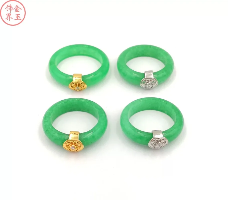 Natural Green Jade Stone 9-10 Size Ring Jadeite Amulet Fashion Charm Jewelry Hand Carved Crafts Gifts for Women Men