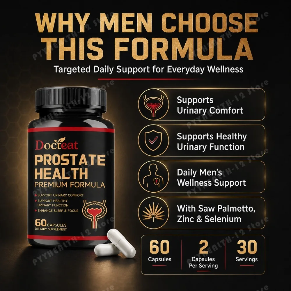 Docteat Prostate Health Capsules with Saw Palmetto 160mg, Zinc, Selenium & Turmeric, Urinary Function & Focus Support 60ct