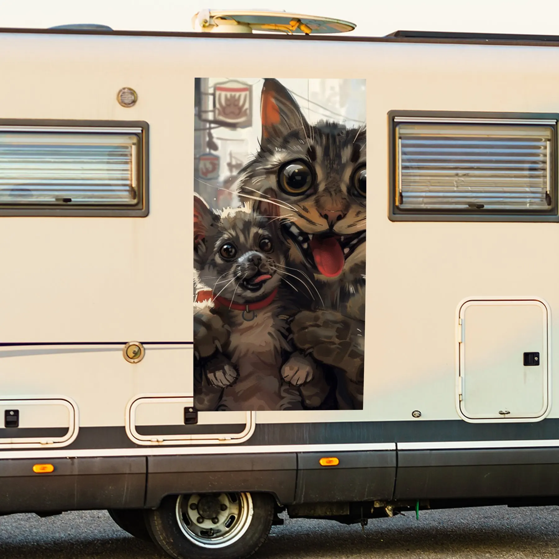 

Surprised Cat and Dog Vinyl Decal for motorhome car door, Waterproof Self-Adhesive Vinyl Stickers, Decoration Protection Automot