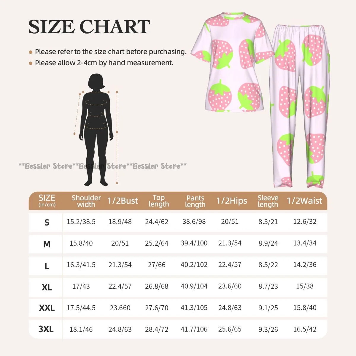 Women's Comfort Pajamas Women's Cute Pink Strawberries Short Sleeve Set Sleepwear - view 6