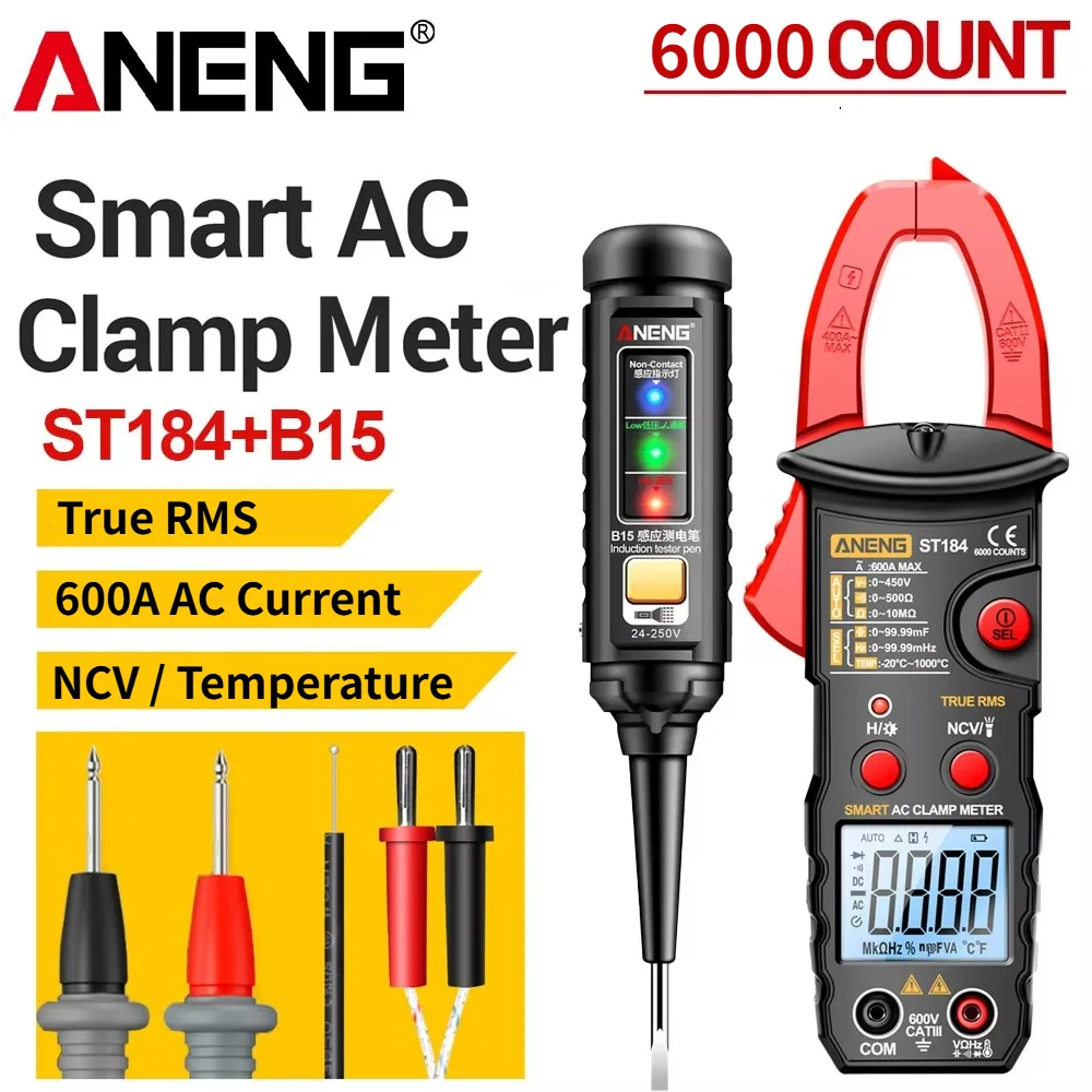 ANENG ST184 Digitalmultimeter und B15 Berührungsloser Spannungsprüfer-Set 6000 Zählungen NCV AC DC Spannung Widerstand Kapazitätstest