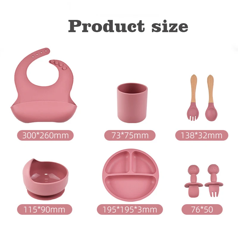 Louça de silicone de 3 compartimentos para bebês e crianças, conjunto de tigela de comida com garfo e colheres, segura e segura, 8 peças