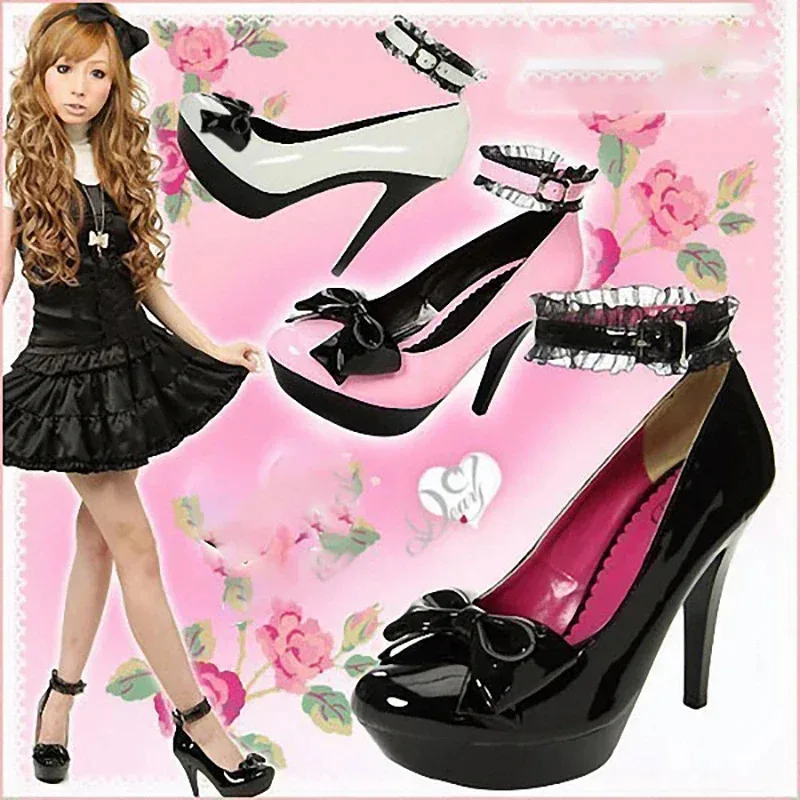 

platform pumps 5 inch japanese high heels high quality women shoes butterfly mesh Pink sweet fashion dancing shoes white 13cm