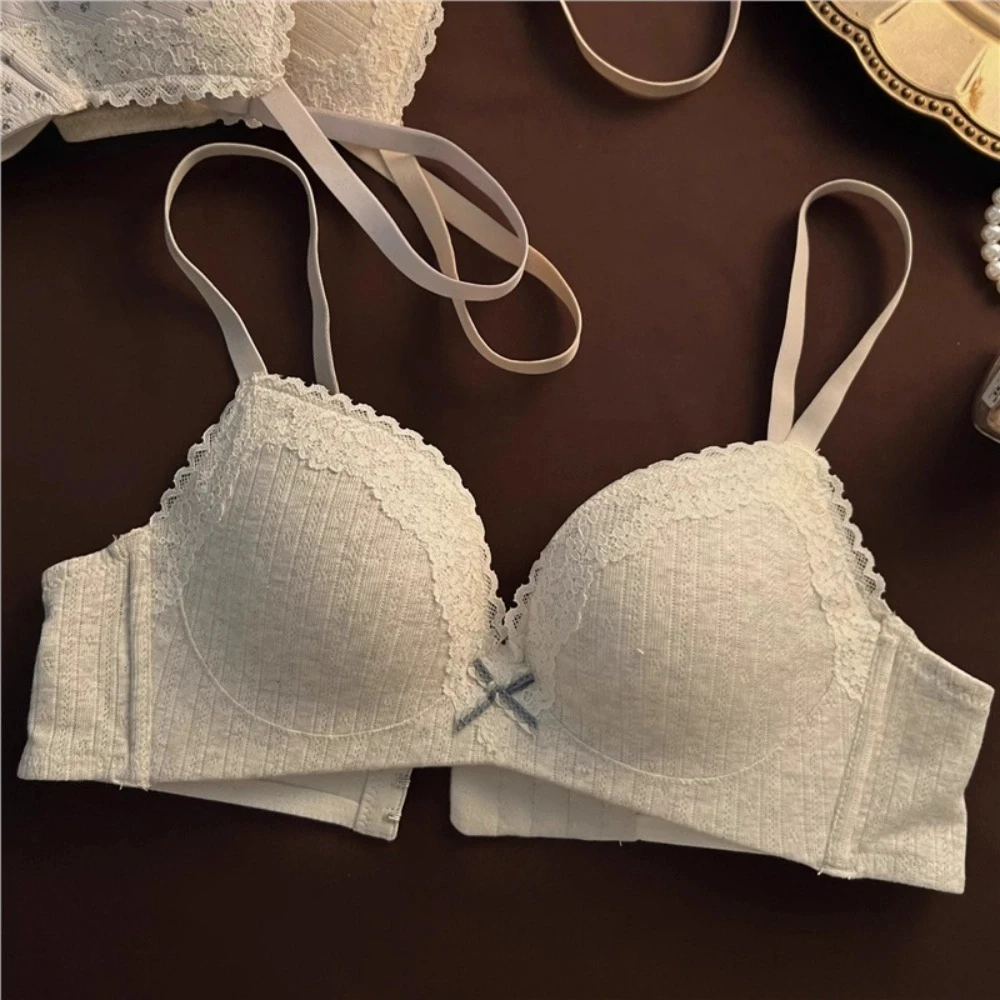 Sujetador Floral sin aros con escote en V para mujer, ropa interior push-up sin rastro a prueba de golpes, lencería con pechos recogidos, sujetador para correr