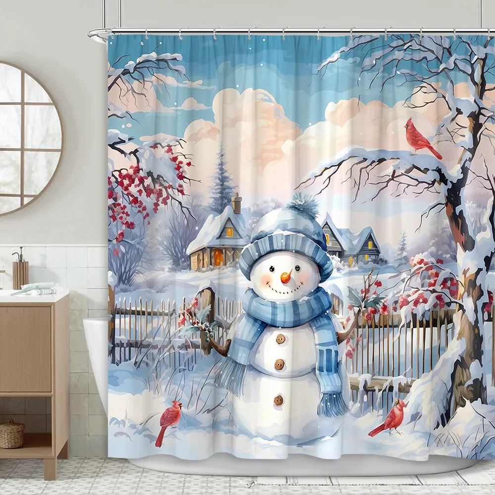 

Christmas Shower Curtain Cartoon Snowman Winter Farm Snow Christmas Tree Truck Holiday Polyester Fabric Bathroom Decor Curtains