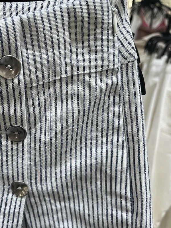 New Summer Women's Casual Stripe ort Skirt Pants Versatile A-Line Midi Skirt Comfortable Fit mid Waist Other 00% Material