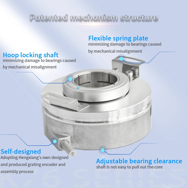 Rotary Encoder ชนิดที่เพิ่มขึ้น (เพลากลวงผ่านรู) K76-J6E14400BQ30C2 ตัวเข้ารหัสพร้อมเพลาแหวนหนีบ 30 มม. 14400ppr