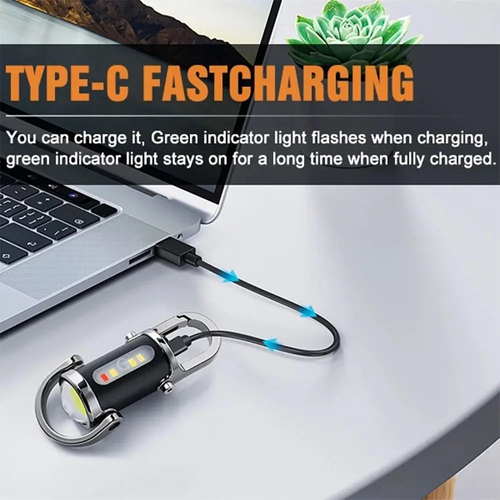 with Red&Blue Light Mini Keychain Flashlights USB Rechargeable Portable Work Light Ultra Bright LED Torch Searching Hiking