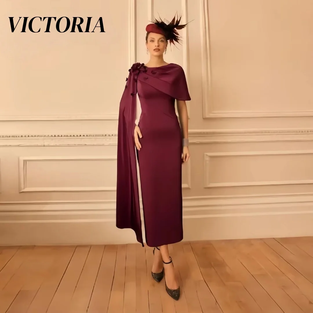 VICTORIA  Simple Column Anke Length 3D Floral Skirts Stole Vertically Jersey Evening DressMother Of The Bride Dresses Customized