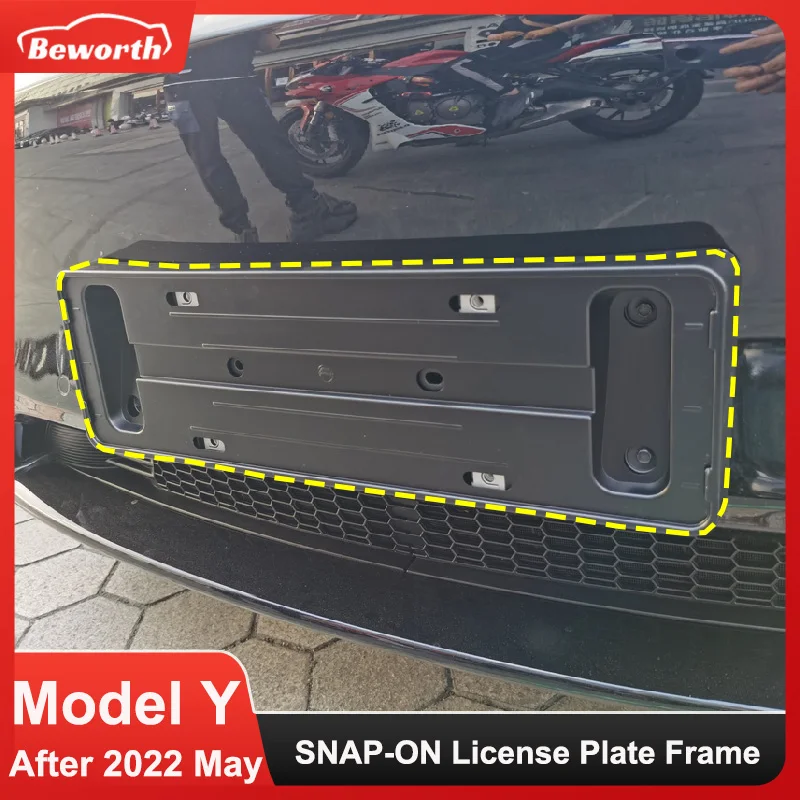 SNAP-ON License Plate Frame for Tesla Model Y After 2022 May Accessories Front License Plates Holder ABS Numbe Mount Bracket