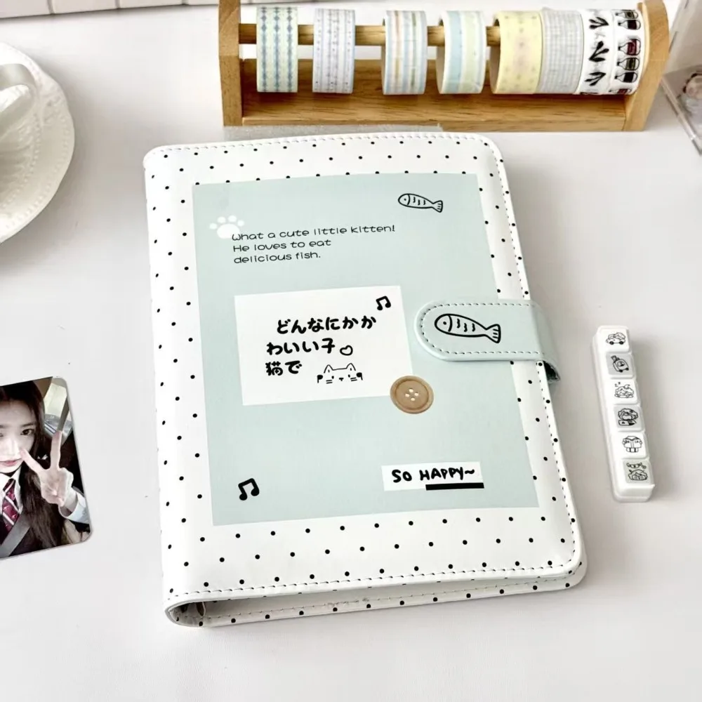 Multi-functional A5 Loose-leaf Notebook PU Leather Polka Dot Cat Photocard Protector Photo Album Gift