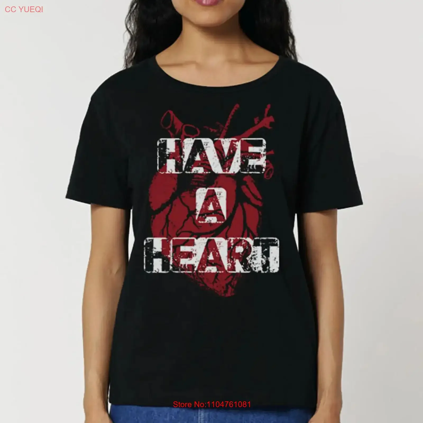 T-shirt pour femme Have a heart Gothic Empathy Konton Zen, vintage, délavé, extensible, pour un usage quotidien, polyvalent, légèrement décontracté