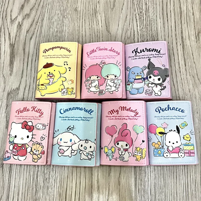 New Sanrio Cartoon Wallet Multiple Slots Printing Polyester Hello Kitty Melody Kulomi Original Anime Peripherals Girl Coin Purse