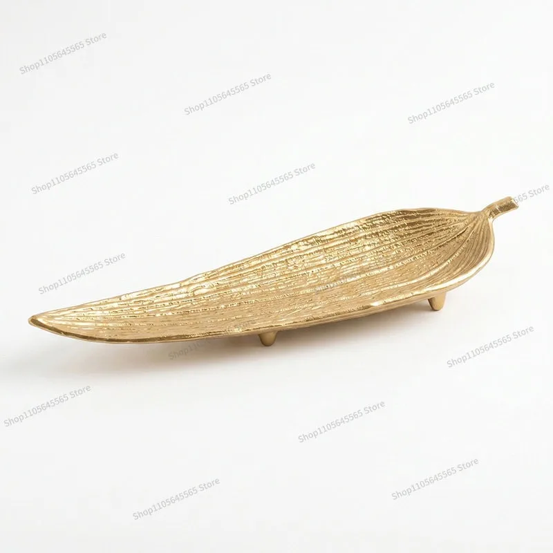For Light Luxury Leaf Shaped Metal Fruit Plate Sample Room Living Room Tea Table Storage Tray Creative Decorative Tray Ornament