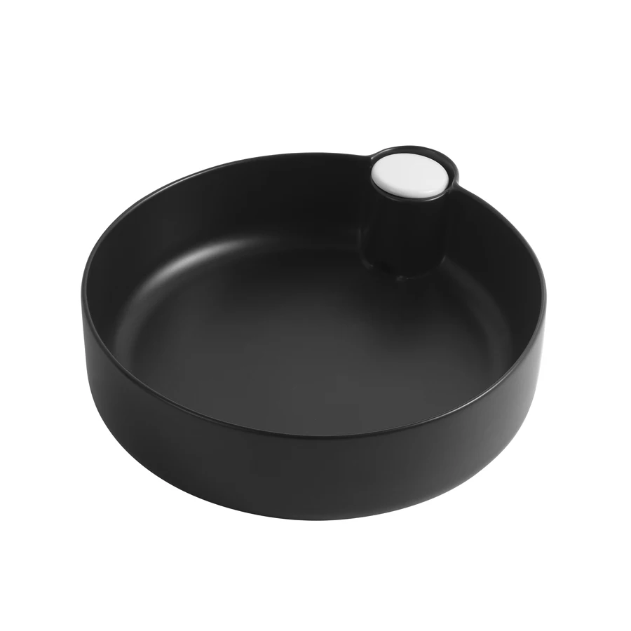 

Nordic platform basin side launching high temperature ceramic matte black and white wash basin balcony round hidden launching