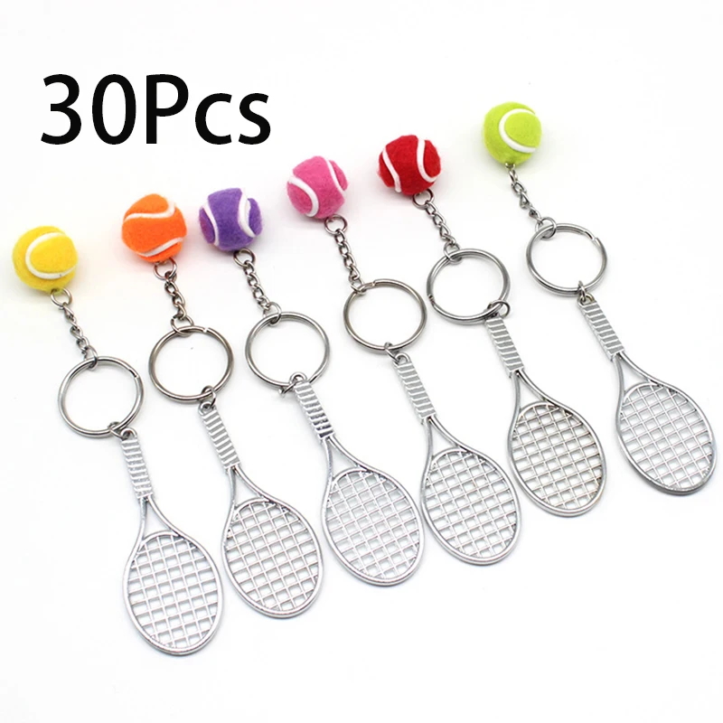 

30Pcs Tennis Keychain Mini Metal Tennis keychains Cute Tennis Racket Ball Keychain Perfect Gifts