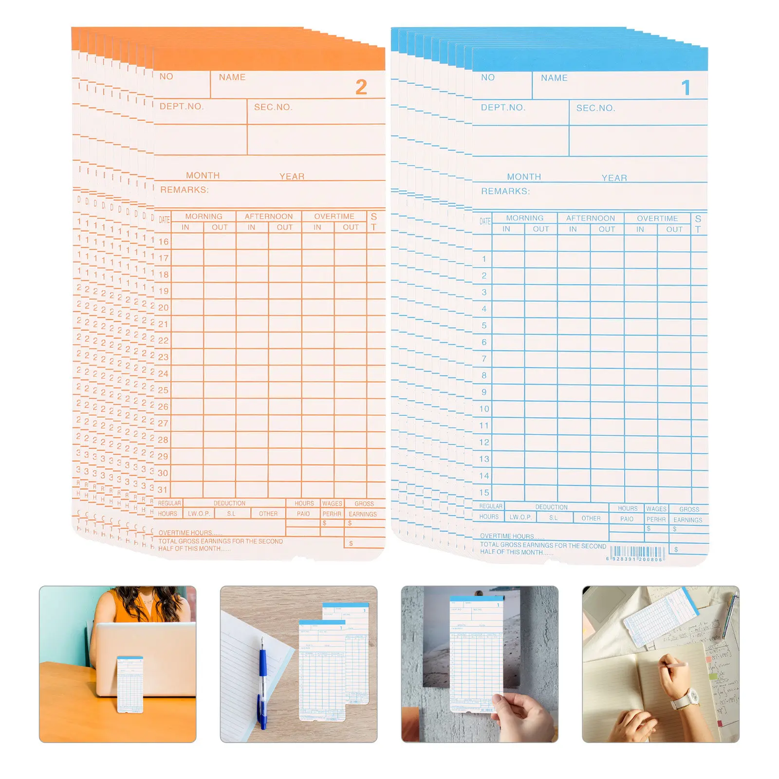 1Set Cards for Office Attendance Tracking Double-Sided Recording Sheets Ideal for Factory Warehouse Workforce
