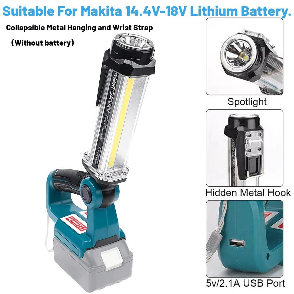 

Led Work Light 2000lm for Makita 18V Lithium Battery Flashlight Cordless 35W Floodlight Spotlight for Car Repairing Camping