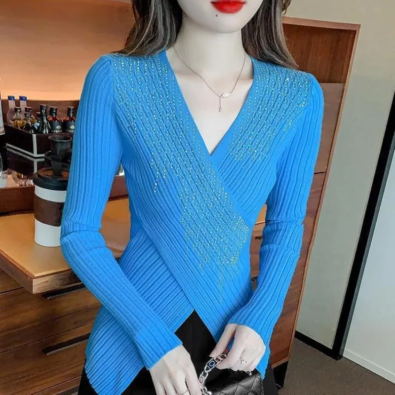 Облегающие женские пуловеры со стразами в стиле Харадзюку, одежда для работы, дешевый топ, оригинальный корейский модный осенний женский вязаный свитер