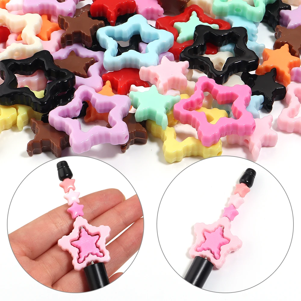 20pcs/lot Solid Color Star Acrylic Beads Hollow & Solid Star Loose Spacer Bead for DIY Bracelet Necklace Keychain Jewelry Making