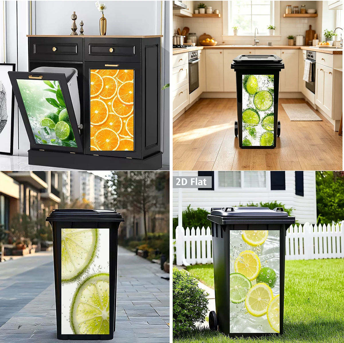 Summer Citrus Lemon Mint Wheelie Bin Stickers Waterproof Self Adhesive Dustbin Wrap Outdoor Garden Cabinet Door Decor Decals