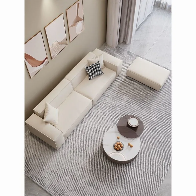 Fabric sofa cream tofu block sofa, living room technology minimalist modern straight-row sofa