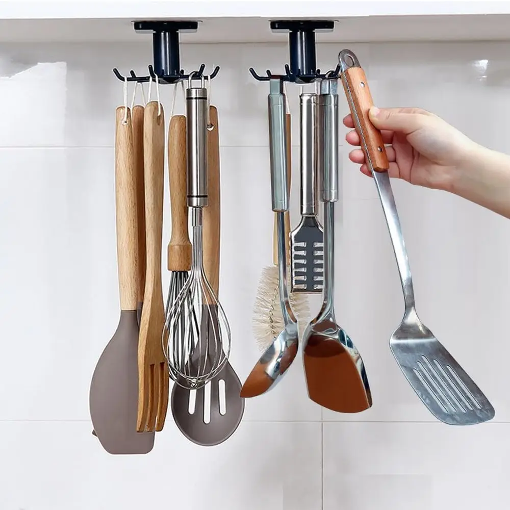 

2 шт. 360 ° Вращающиеся универсальные крючки, кухонные крючки под шкафом, полка для хранения вещей, кухонная утварь без гвоздей Han