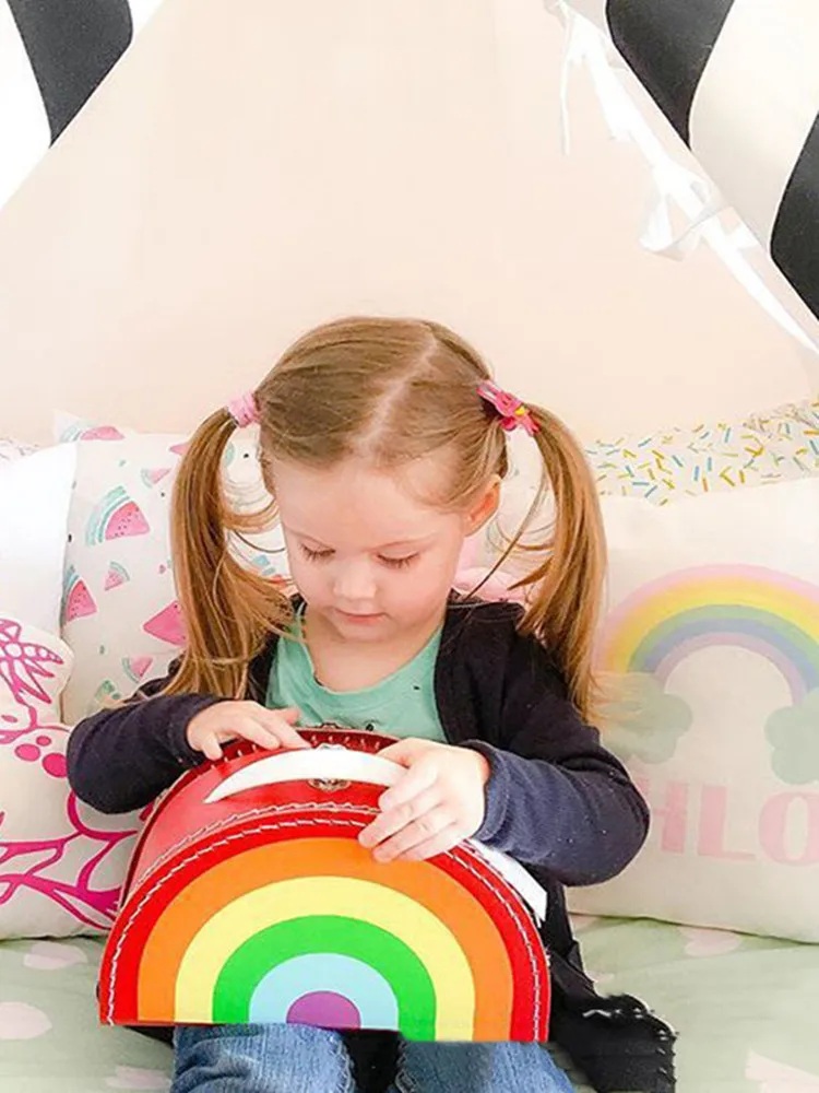 Caja de almacenamiento de juguetes para niños, Maleta de sandía arcoíris a la moda, artículos esenciales para el hogar multifuncionales, utilería de fotografía de dibujos animados