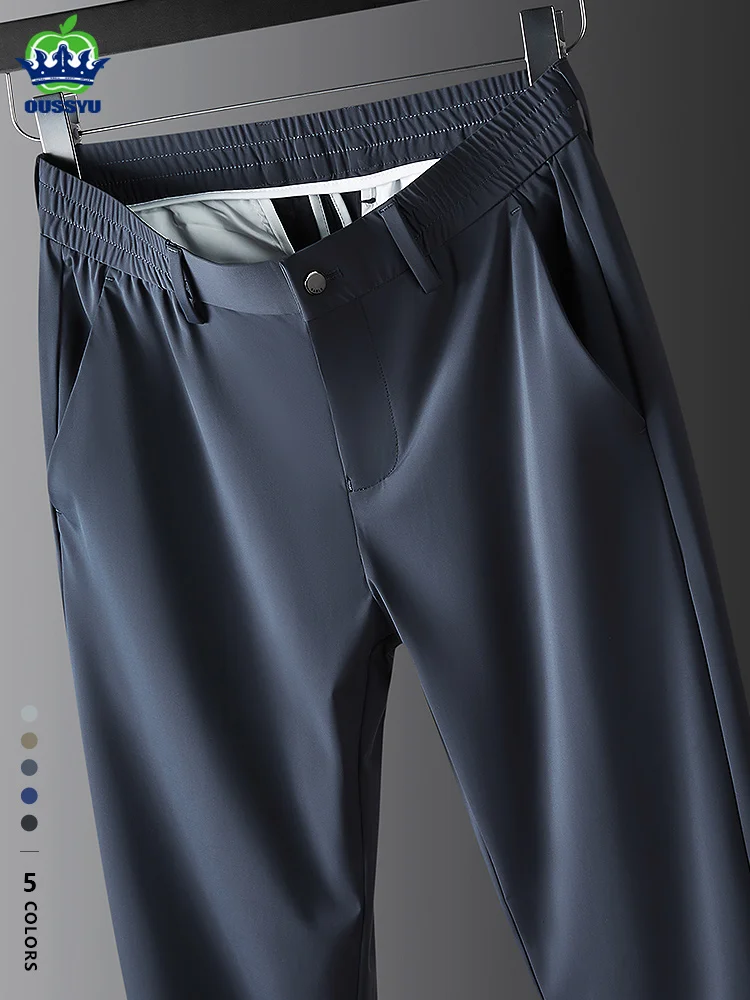 

High Quality Summer Ultrathin Ice Silk Business Pants Men Elastic Waist Classic Work Casual Office Formal Trousers Plus Size 40