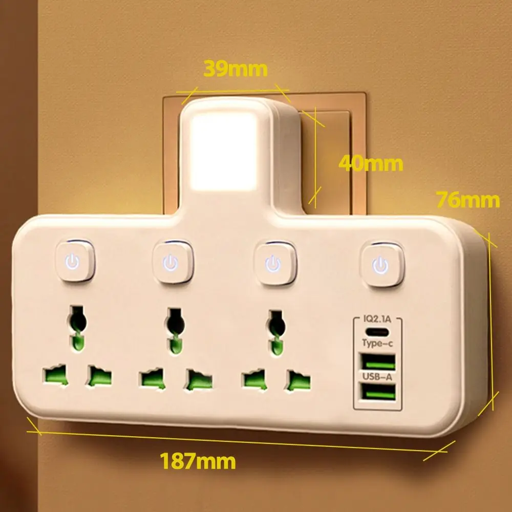 Light Indicator AC Power Strip Portable Universal Compatibility Wall Mounted Socket Durable Electrical Accessory Home Office - Image 2