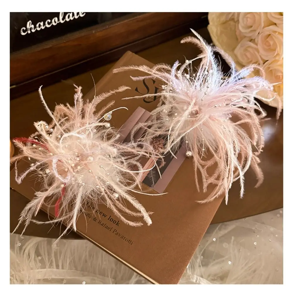 جديد الألعاب النارية ريشة الشعر كليب اللؤلؤ الجنية منقار البط كليب أنيقة إكسسوارات الشعر الجانب مشبك شعر الفتيات