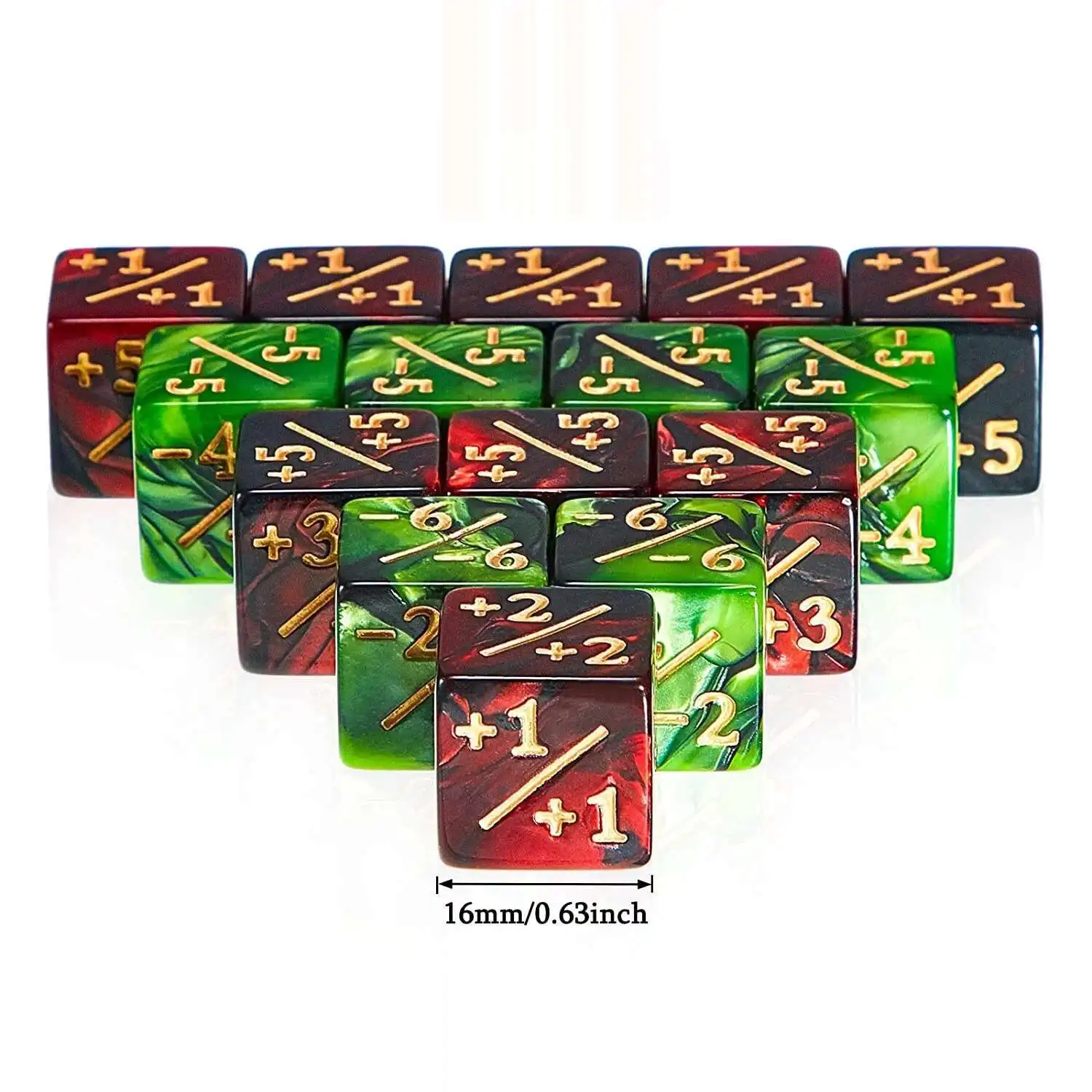 New 10Pcs 16mm 6 Side Dice Counters +1/-1 Dice Counting Dice  and negative  dual color positive and negative dice