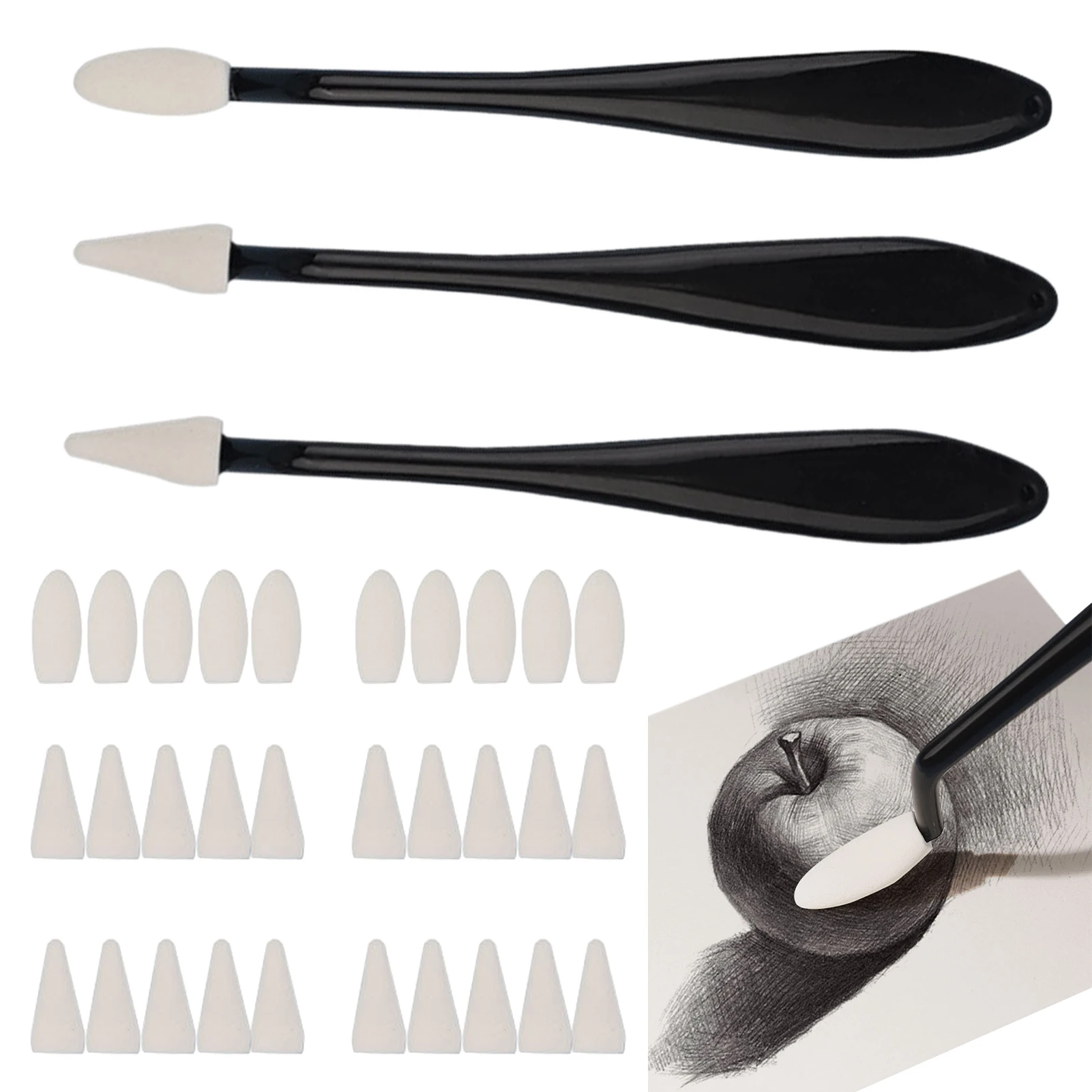 Juego de lápices de borrador de detalle para estudiantes, papel práctico de artista, licuadoras de arte, limpiaparabrisas de bocetos, cabezales de esponja de repuesto portátiles, 33 piezas