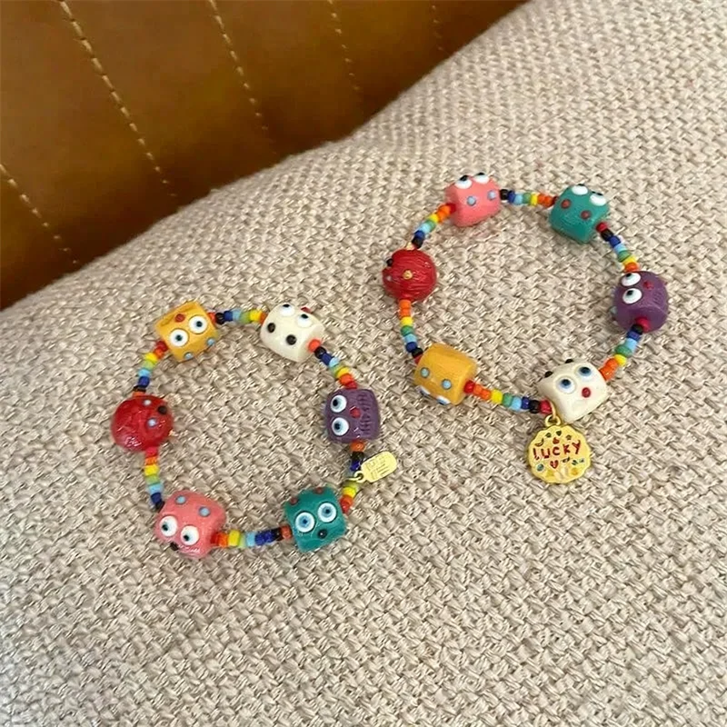 Y2k Cute Dice Monster Dog Colorful Beaded Charms Bracelet For Women Bracelet Personalized Daily Jewelry Girls Gift Wholesale