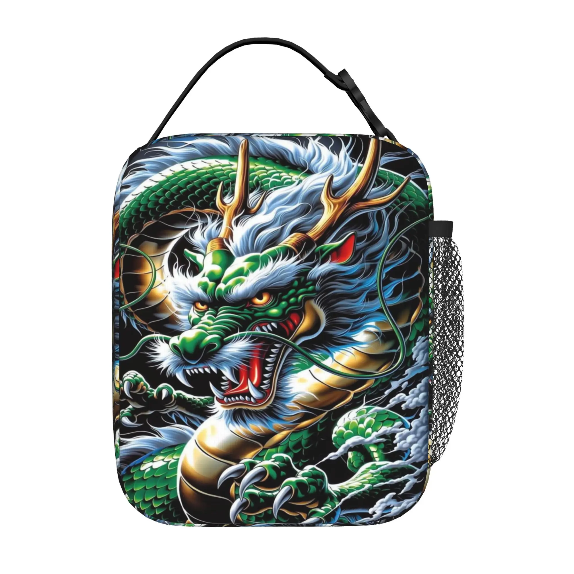 Back to school season  Food Bag Green White Oriental Dragon Fantasy Poster Fashion Casual Classic Solid Lunch Bag