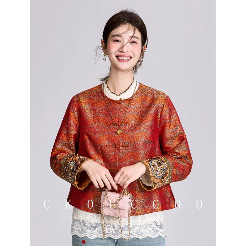 

2026 New Silk Mulberry Silk Cuffs Jacquard National Buckle Coat