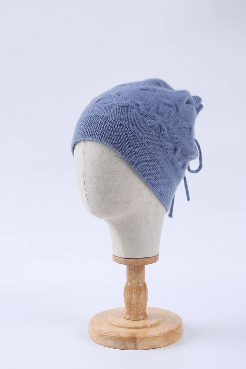 Autumn and Winter 100% Pure Wool Fashion Versatile Women's Ear Protection Knitted Hat Cold and Warm Headband Drawstring Hat