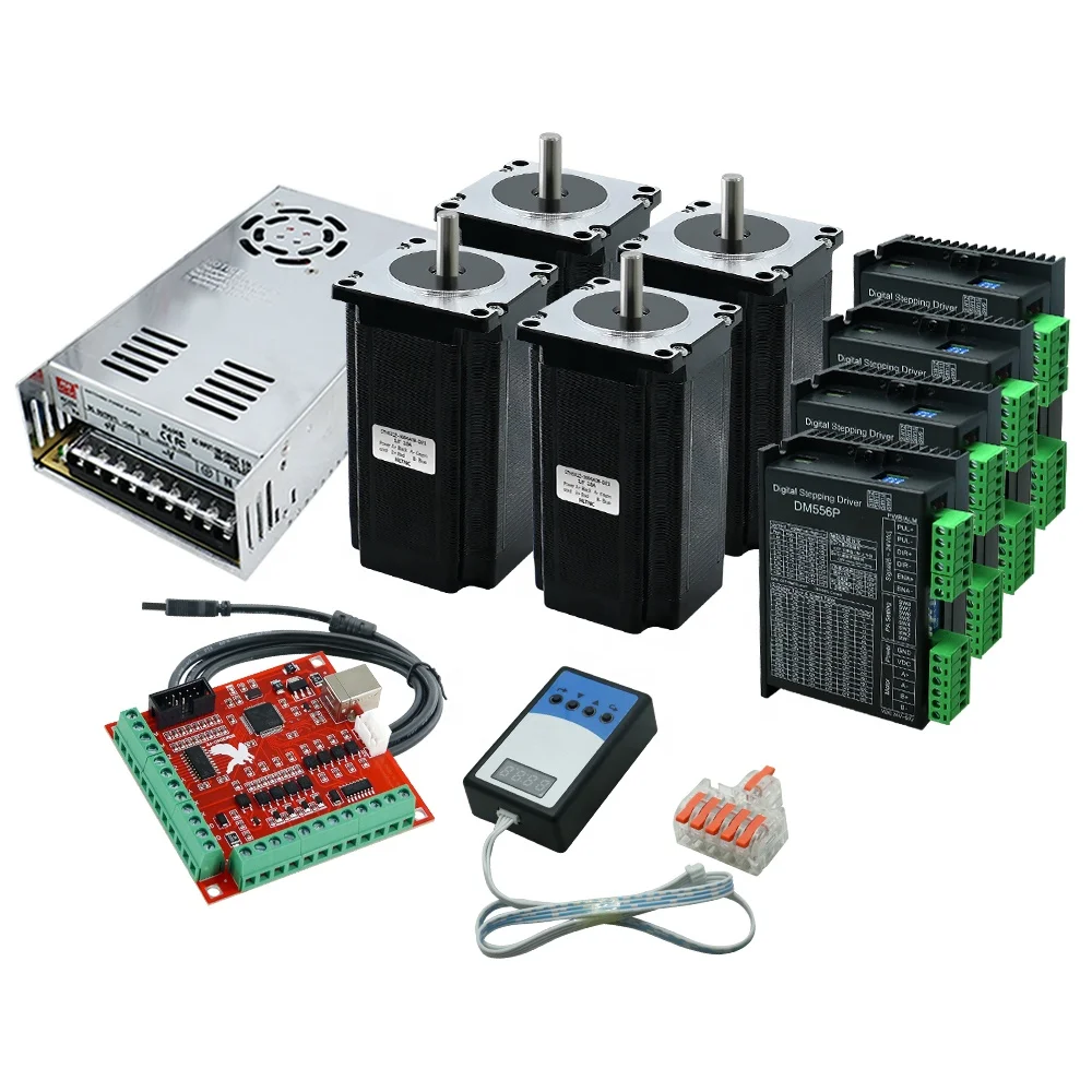 

HLTNC CNC Kit 4 Axis Stepper Motor 57HS100 2.5NM DM556P With Speed Regulator 1.8° Nema 23 Stepper Motor Kit