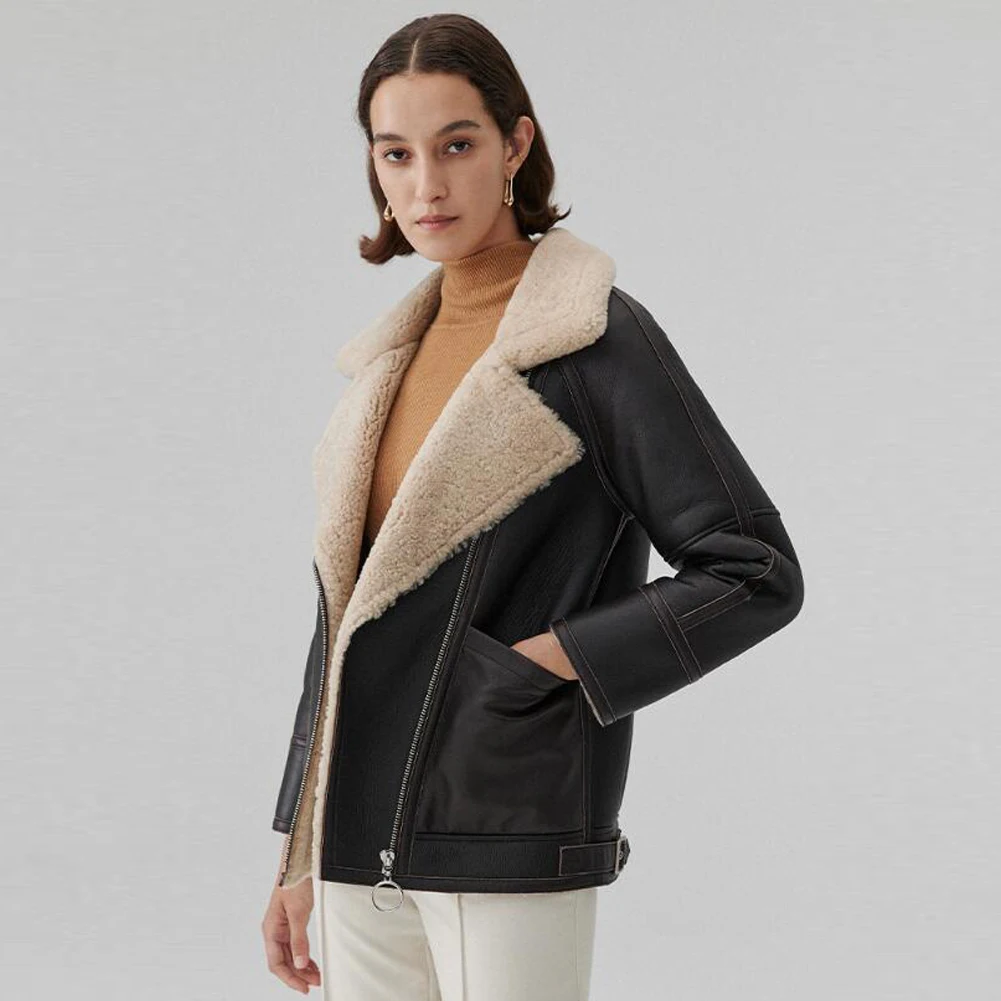 Denny & Dora Womens Shearling Jas Echt Bont Jas Vrouwen Casual Jas Korte Bontjas Womens Winter Jassen