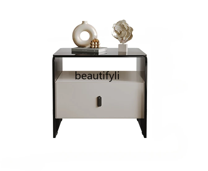 

Bedroom Light Luxury High-Grade Bedside Table Glass Bedside Cabinet Small Chest of Drawer Modern Simple Storage Cabinet