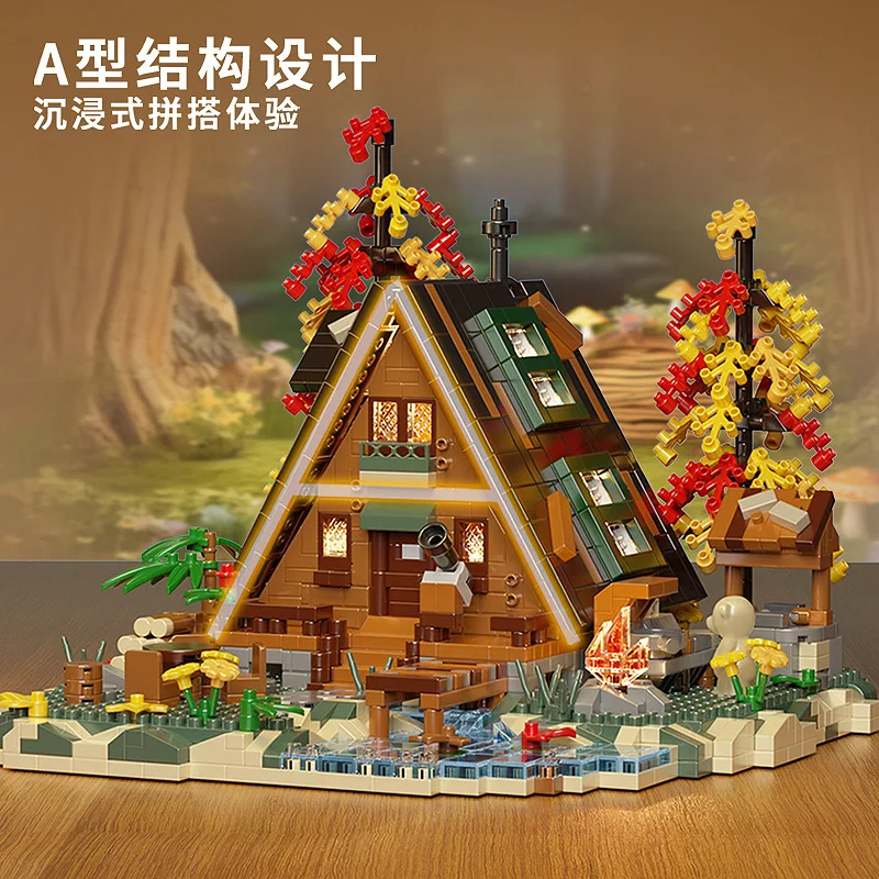 city Small courtyard treehouse Tree house Building blocks European and American wooden houses  Children toys gifts