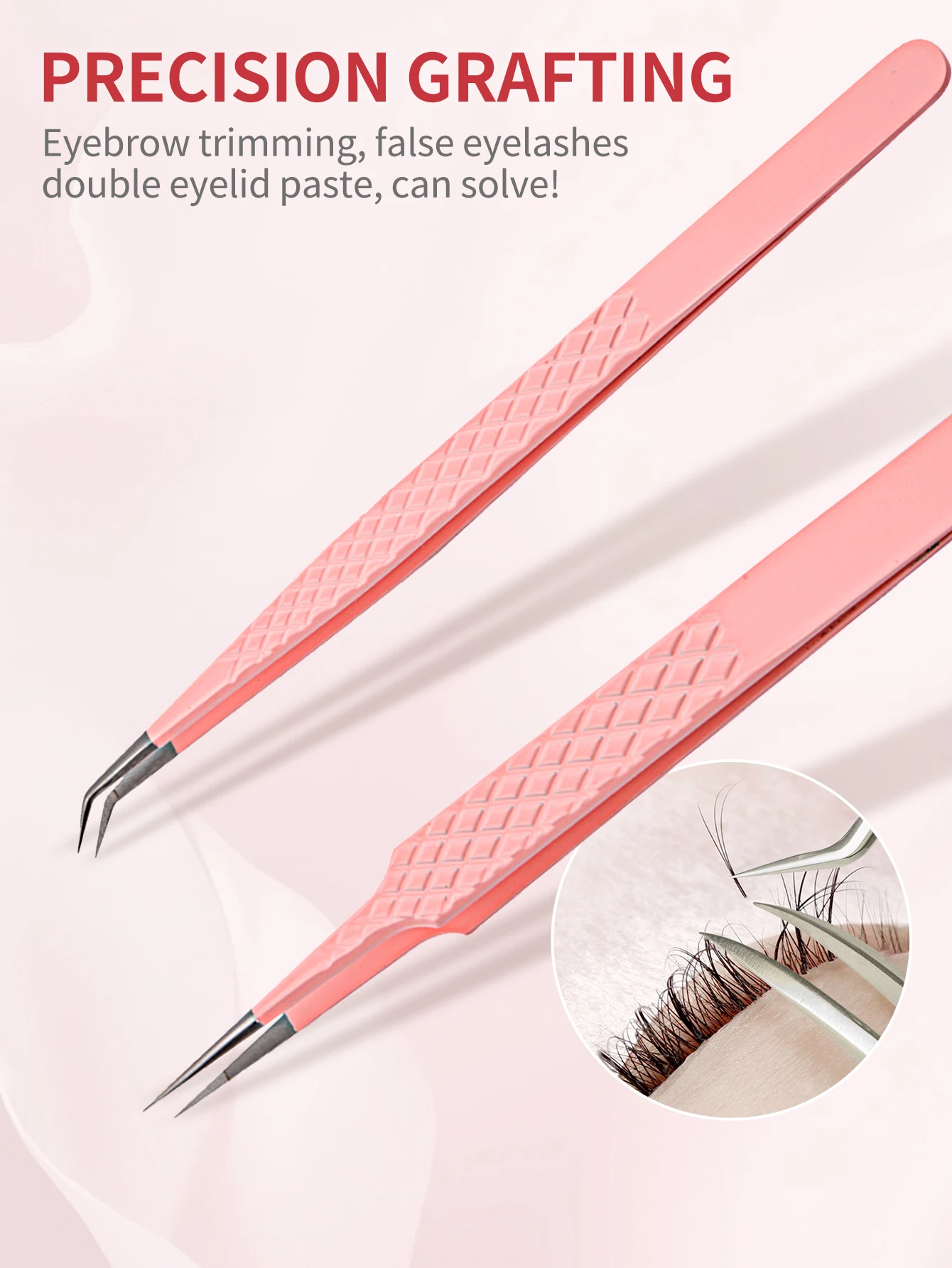 GEMERRY ملحقات رمش الملقط الوردي الفولاذ المقاوم للصدأ أدوات ماكياج المهنية مع أطراف الألياف عالية الدقة المضادة للكهرباء الساكنة