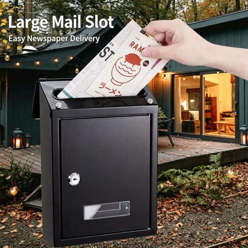 Sloped Roof Wall-Mounted Mailbox with Door Lock, Metal Mail Drop Box for Entryway, Classroom, and Office Use Daily 3XUF