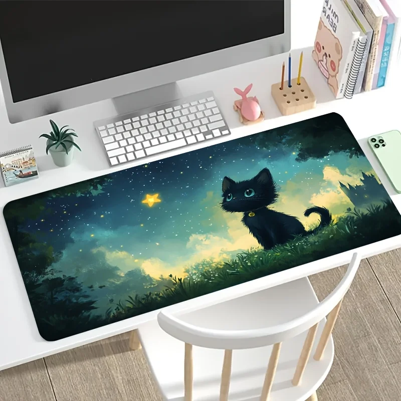 

Коврик для мыши Starry Sky Black Cat - Игровой коврик с узором в виде желтых звезд - Большой игровой коврик для стола с подставкой