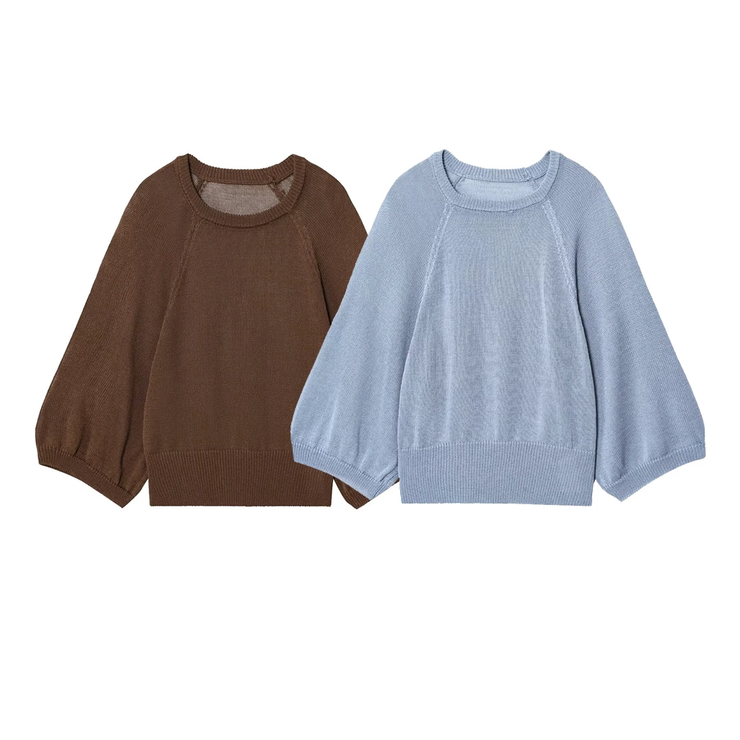 

Topenomi Simple Solid Knitted Pullover Women 2025 Autumn Round Neck Loose Long Sleeve Sweater Casual Fashion Versatile Crop Top