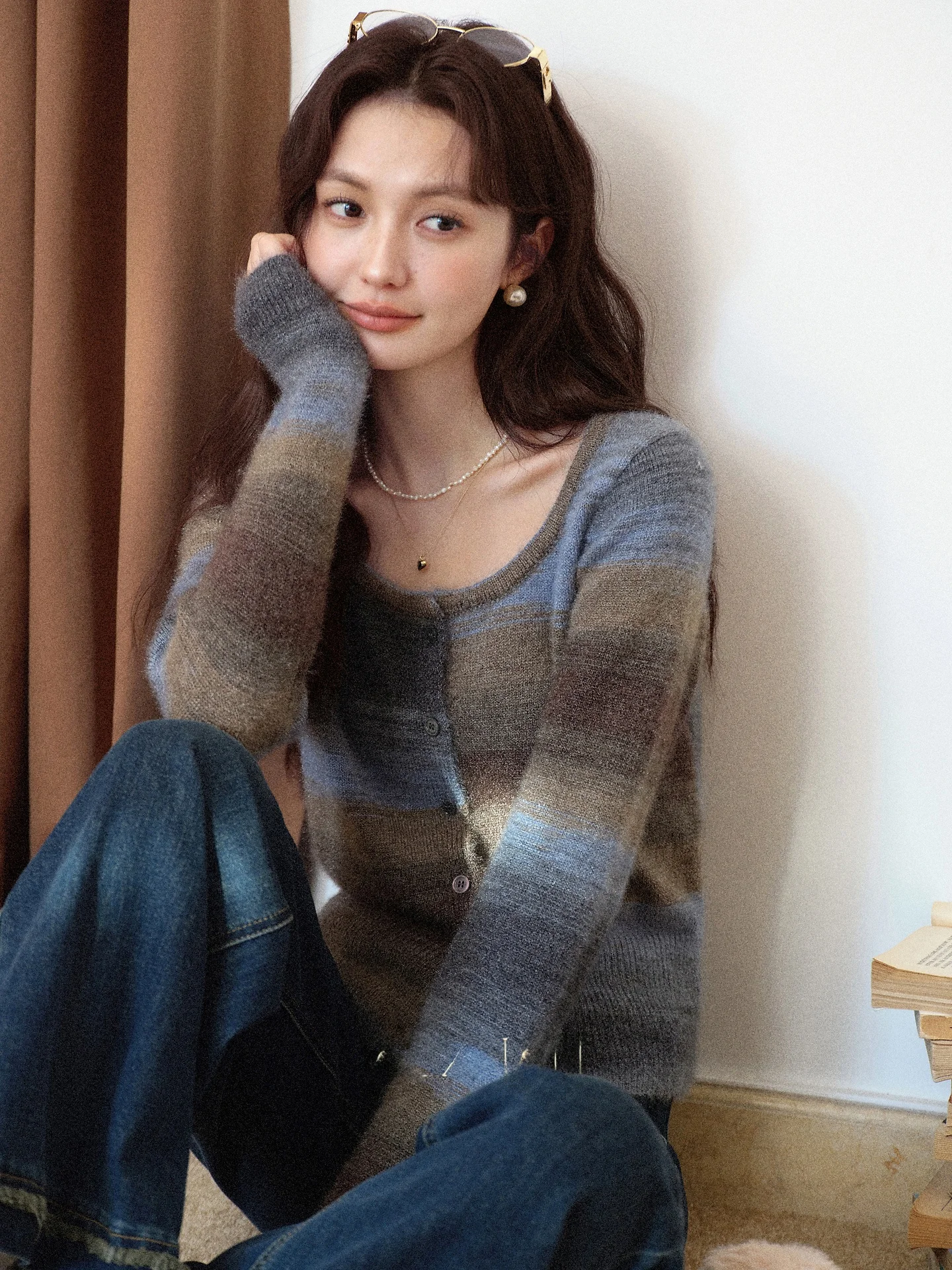 

South Deer Autumnal Retro Color Blo Knitted Open Cardigan Women's Autumn Winter New Sle Elely Collared Long Sve Sw...