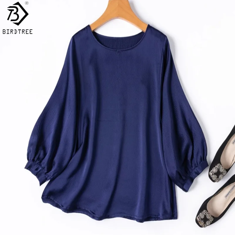 

Блузка Birdtree из 100% натурального шелка 19 мм, топ из жемчужного атласа, женская свободная рубашка с круглым вырезом, рукава-фонарики, новинка весны 2026 T63109JF