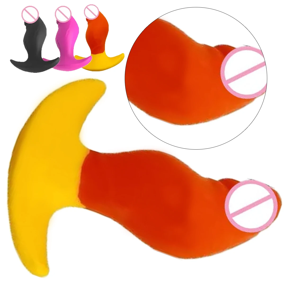 Orange Silicone Curved Anal Plug G-Spot Stimulator Butt Plug with Flared Base for Prostate Massage Sex Toy for Men And Women