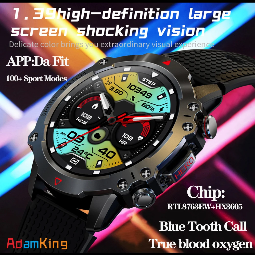 

Smart Watch Men 1.39'' HD Screen Blue Tooth Call Wrist Watches 100+ Sport Modes 450mAh Battery Health Clock Outdoor Smartwatch